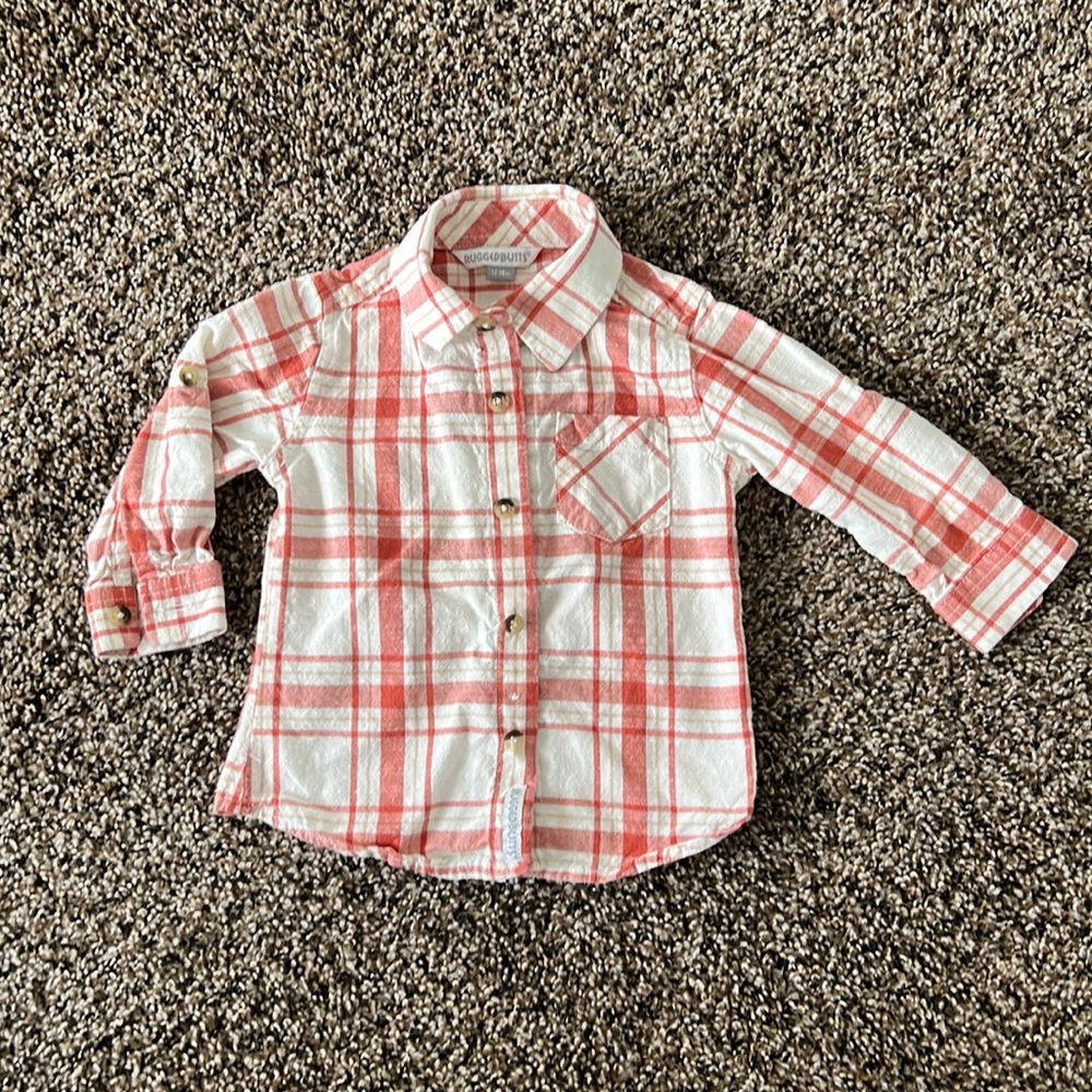 Toddler boys orange and cream button down.